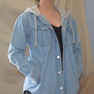 Light Blue Jean Jacket With Gray Hood